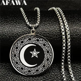 Muslim Star Crescent Moon Steel Necklace Men Islamic Talisman Pendant