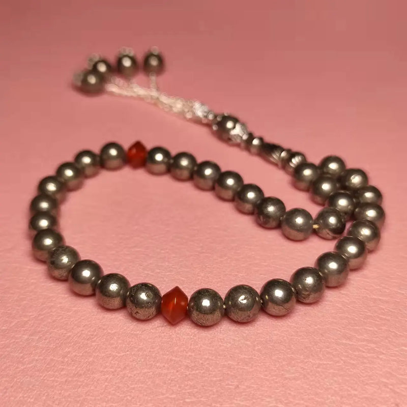Muslim 8mm Pyrite Red Agate Rosary Beads