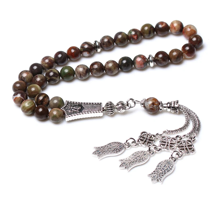 Muslim Rosary Tasbih Necklace 33 Agate Stone Prayer Beads Masbaha