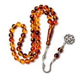Muslim Tasbih Prayer Beads 10mm Amber Resin 51 Beads Silver Tassel Rosary