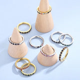 Multicolor Zircon Rings for Women Girl Silver Stainless Steel Ring