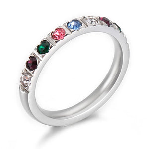 Multicolor Zircon Rings for Women Girl Silver Stainless Steel Ring