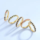 Multicolor Zircon Rings for Women Girl Silver Stainless Steel Ring