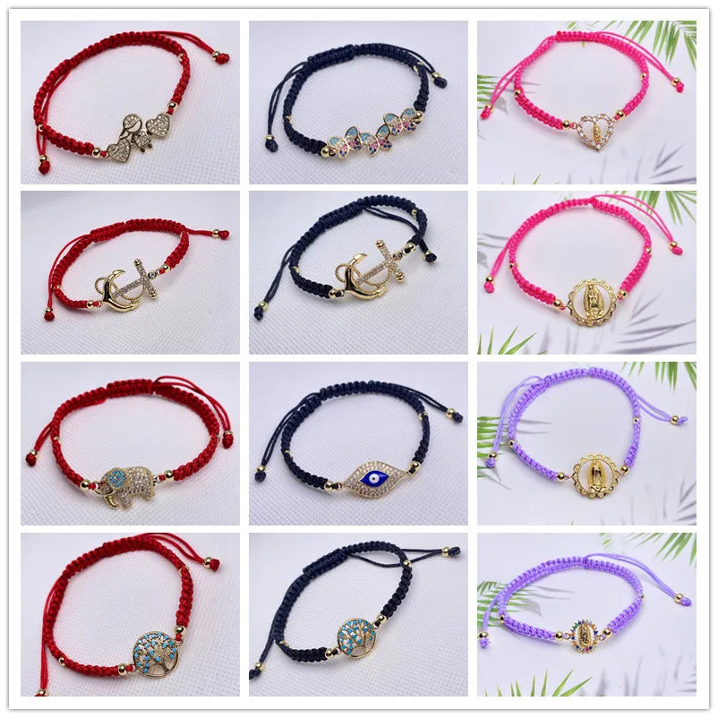 Colorful CZ Charms Red String Bracelets Protection Amulet Pair