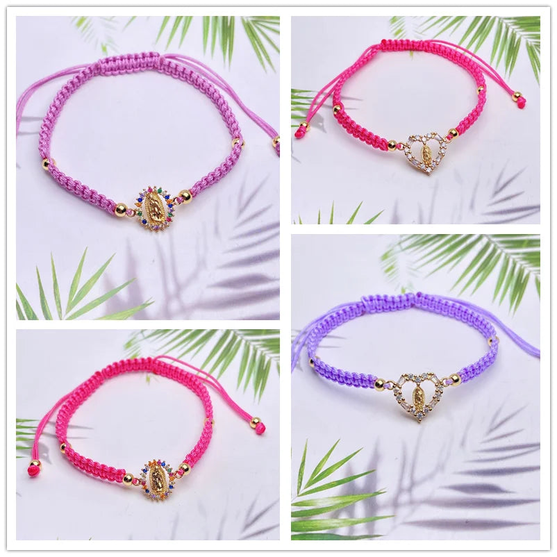 Colorful CZ Charms Red String Bracelets Protection Amulet Pair