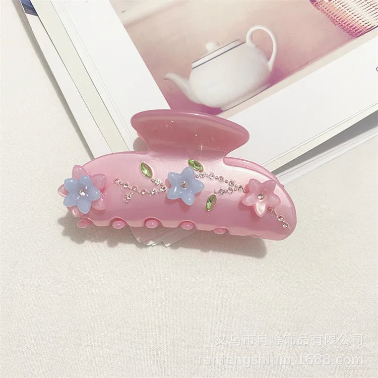 Korea INS Colorful Rhinestone Flower Hair Claws for Women