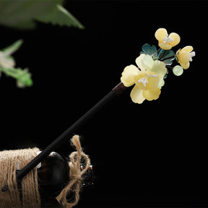Muylinda Chinese Style Ancient Costume Hairpin Wooden Jade Flower Wooden Hairpin