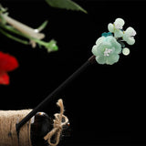 Muylinda Chinese Style Ancient Costume Hairpin Wooden Jade Flower Wooden Hairpin