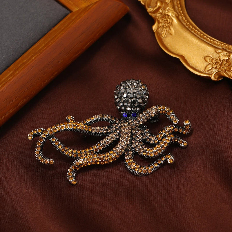 Muylinda Devilfish Enamel Pin Rhinestones Octopus Brooches Pins Sea Animal