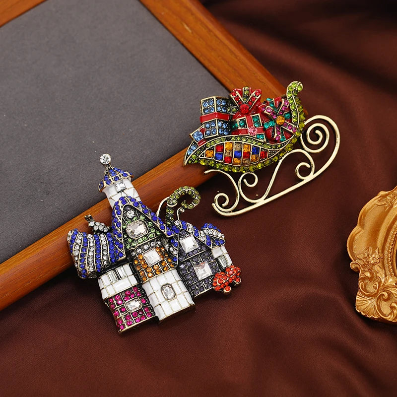Vintage Castle Beauty Rhinestone Enamel Pin