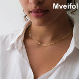 Mveifol Paperclip Necklace Stainless Steel Square Link Chain Choker Collar