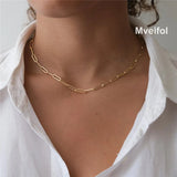 Mveifol Paperclip Necklace Stainless Steel Square Link Chain Choker Collar