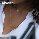 Mveifol Paperclip Necklace Stainless Steel Square Link Chain Choker Collar
