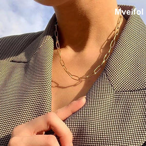 Mveifol Paperclip Necklace Stainless Steel Square Link Chain Choker Collar