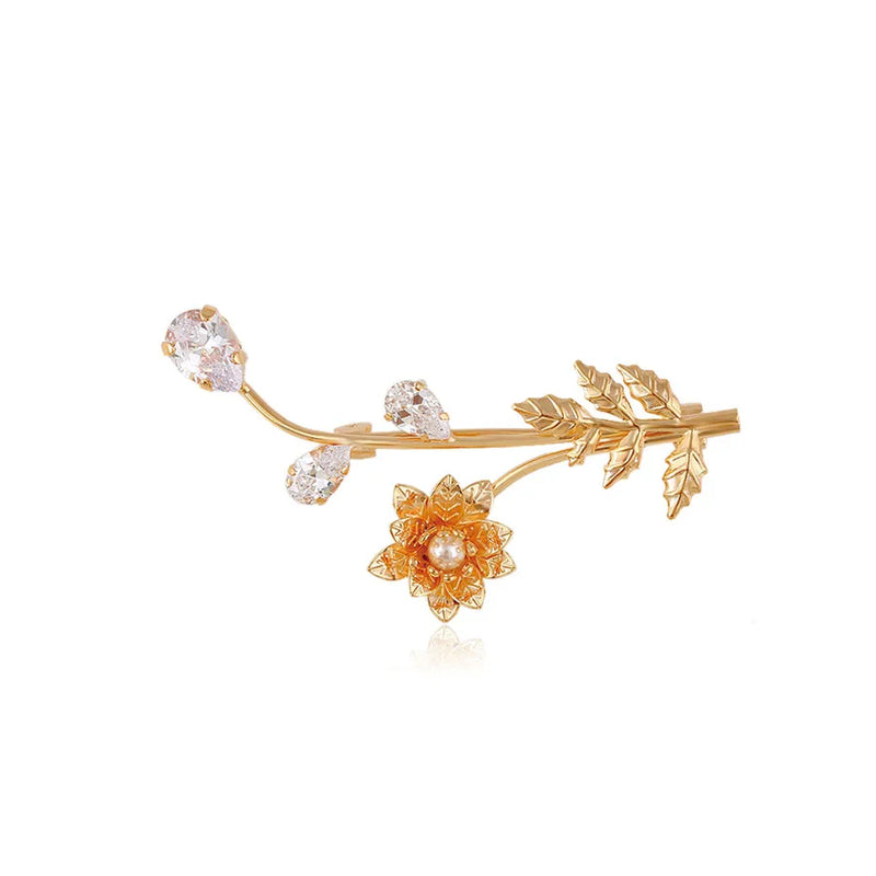 Elegant Plated Flower Pearl Brooch for Women