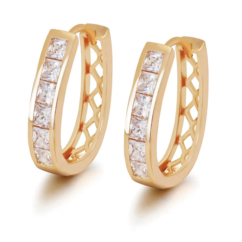 20mm Square Zircon Hoop Earrings 18k AAA+ Nickel