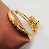 24K Pure Gold Bell Bangles Bracelets Baby Chinese Jewelry Boys Girls