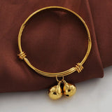 24K Pure Gold Bell Bangles Bracelets Baby Chinese Jewelry Boys Girls
