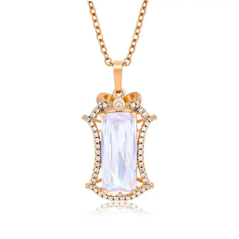Square Zircon Pendant Necklace with 18 AAA+ Chain