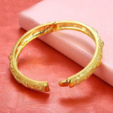 Pure 24k Classic Style Bridal Jewelry Loong Phoenix Bangles Bracelets