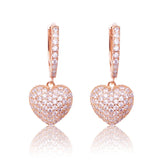 18K Rose Gold Plated Zircon Drop Hearts Earrings