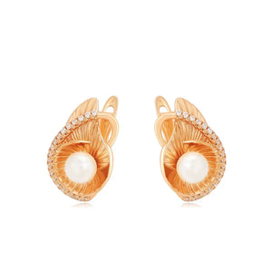 Pearl Hoop Earrings 18K Plated Zircon