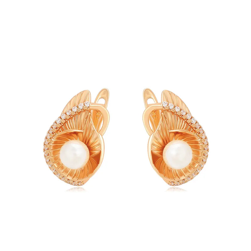 Pearl Hoop Earrings 18K Plated Zircon
