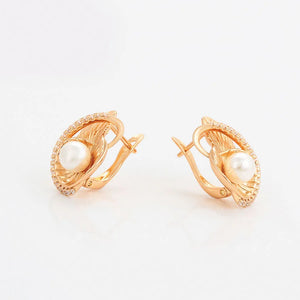 Pearl Hoop Earrings 18K Plated Zircon