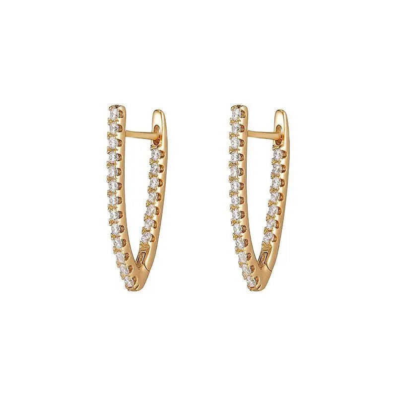 Elegant 18k V Shaped Zircon Hoop Earrings for Women