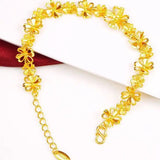 24K Pure Gold Flowers Chain Bracelet for Women Jewelry