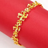 24K Pure Gold Flowers Chain Bracelet for Women Jewelry