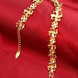 24K Pure Gold Flowers Chain Bracelet for Women Jewelry