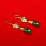 Green Long Drop Earrings 24k Pure Lead Nickel Free