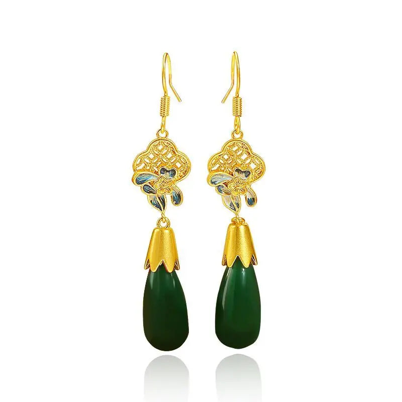 Green Long Drop Earrings 24k Pure Lead Nickel Free