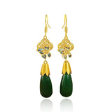 Green Long Drop Earrings 24k Pure Lead Nickel Free