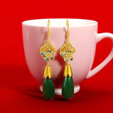 Green Long Drop Earrings 24k Pure Lead Nickel Free