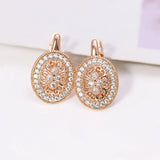 Zircon Hoop Earrings Hollow Flowers Pattern 18 k Good