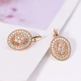 Zircon Hoop Earrings Hollow Flowers Pattern 18 k Good
