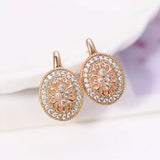 Zircon Hoop Earrings Hollow Flowers Pattern 18 k Good