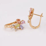 Multicolor Zircon Flowers Hoop Earrings 18k Jewelry