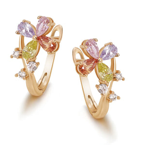 Multicolor Zircon Flowers Hoop Earrings 18k Jewelry