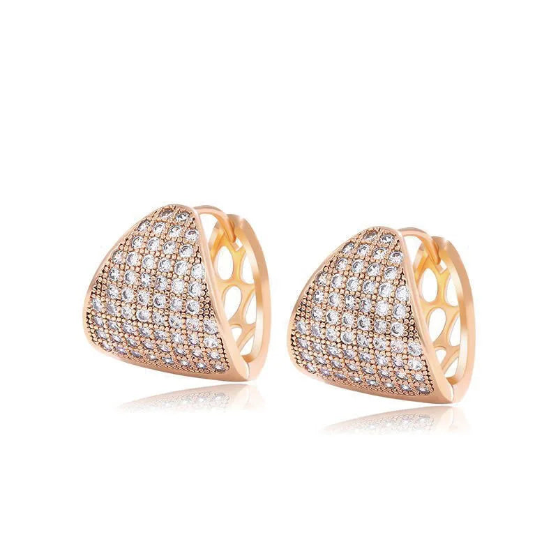 Micro Zircon Triangle Hoop Earrings 18k CZ AAA+ Nickel