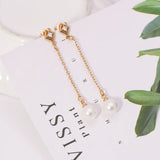 Long Pearl Earrings 18K Yellow Gold-Color