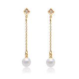 Long Pearl Earrings 18K Yellow Gold-Color