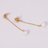 Long Pearl Earrings 18K Yellow Gold-Color