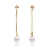 Long Pearl Earrings 18K Yellow Gold-Color