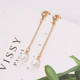 Long Pearl Earrings 18K Yellow Gold-Color