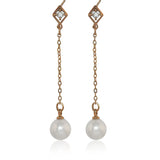 Long Pearl Earrings 18K Yellow Gold-Color