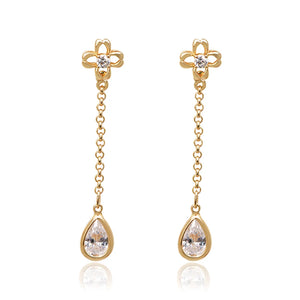 Drop Water Earrings Clear Stone 18k Gold Women