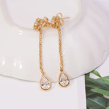 Drop Water Earrings Clear Stone 18k Gold Women